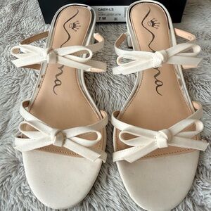 Nina Ivory Satin Bow Sandals Slides Wedding, Easter, Spring